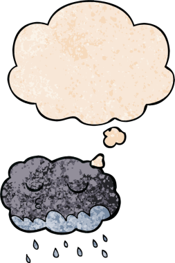Düşünce baloncuklu çizgi film yağmur bulutu bir insan tarafından çizilmiş grunge desen tarzı
