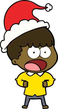 Bir insan tarafından çizilmiş Noel Baba şapkası giyen şok olmuş bir adamın el çizimi.