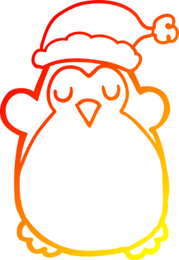 Bir insan tarafından çizilmiş şirin bir noel pengueninin sıcak gradyan çizimi