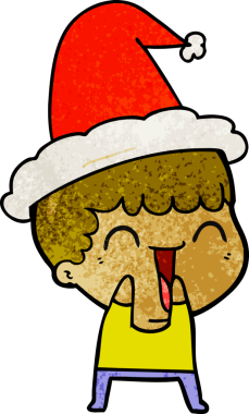 Noel Baba şapkası takan mutlu bir adamın insan tarafından çizilmiş el çizimi karikatürü.