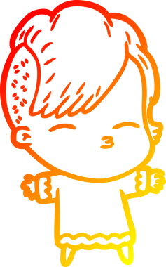 Bir insan tarafından çizilmiş çizgi film karakteri şaşı bir kızın sıcak çizgi çizimi