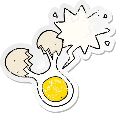 Bir insan tarafından çizilmiş, kederli, yaşlı bir çıkartma ile kırılan yumurta.