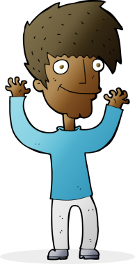 Bir insan tarafından çekilen kollarını sallayan çizgi film adamı.