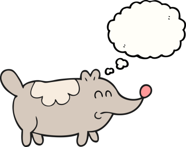 Bir insan tarafından çizilmiş serbest çizim balon karikatürü küçük şişman köpek