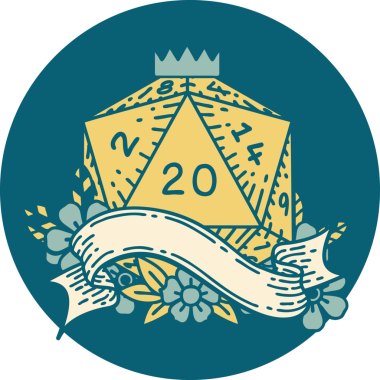 Retro Dövme Biçimi Doğal 20 D20 zar bir insan tarafından çizildi