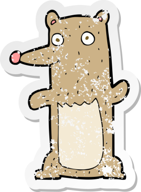 Bir insan tarafından çizilmiş komik bir çizgi film ayısının gerilimli çıkartması.