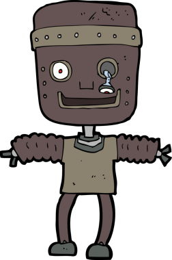 Bir insan tarafından çizilmiş çizgi film robotu