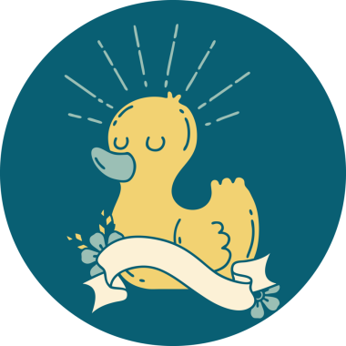 Bir insan tarafından çizilen dövme stili plastik ördeğin simgesi.