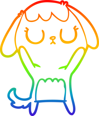 Gökkuşağı gradyan çizimi. Bir insan tarafından çizilmiş şirin bir köpek çizimi.