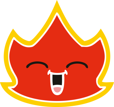 Bir insan tarafından çizilen ateşin düz renkli retro karikatürü