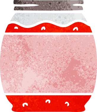 Bir insan tarafından çizilmiş çilek reçelinin retro karikatürü.