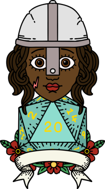 Retro Dövme Tarzı İnsan Savaşçısı Doğal 20 rulo ile Bir insan tarafından çizilmiş