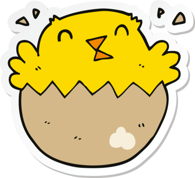 Bir insan tarafından çizilmiş yumurtadan çıkan bir civcivin çıkartması.