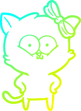 Bir insan tarafından çizilen çizgi film kedisinin soğuk gradyan çizgisi.