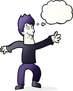 Bir insan tarafından çizilmiş düşünce baloncuğu olan bir vampir.