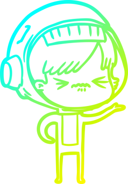 Bir insan tarafından çizilmiş soğuk gradyan çizgili astronot kadın çizimi.