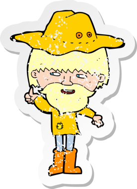 Bir insan tarafından çizilmiş şapkalı bir çizgi film karakterinin gerilimli çıkartması.