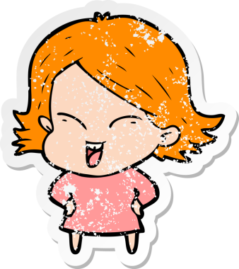 Bir insan tarafından çizilmiş mutlu bir çizgi film kızının sıkıntılı çıkartması.