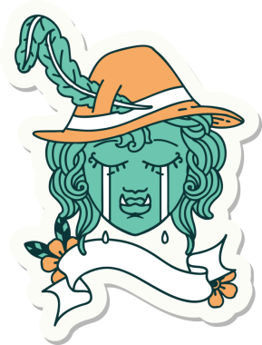 Bir insan tarafından çizilmiş, ağlayan yarı ork karakterli bir suratın çıkartması.