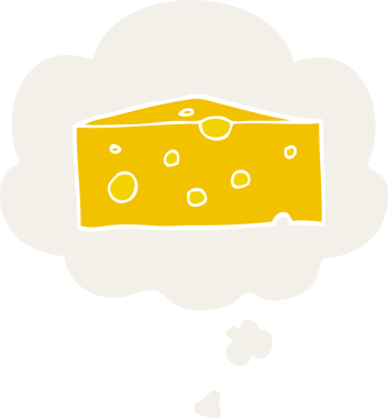 Düşünce baloncuklu çizgi film peyniri insan tarafından çizilmiş.