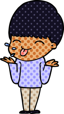 Çizgi filmci çocuk bir insan tarafından çizilmiş dili dışarı çıkarıyor.