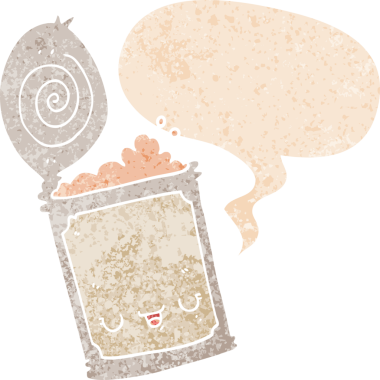 Bir insan tarafından çizilmiş grunge dertli retro desenli konserve yiyecek konservesi.