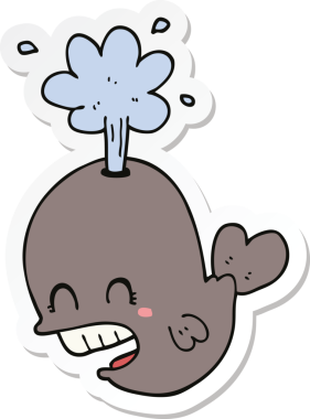 Bir insan tarafından çizilmiş balina püskürten bir karikatür çıkartması.