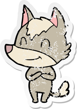 Bir insan tarafından çizilmiş dost canlısı bir kurdun sıkıntılı çıkartması.