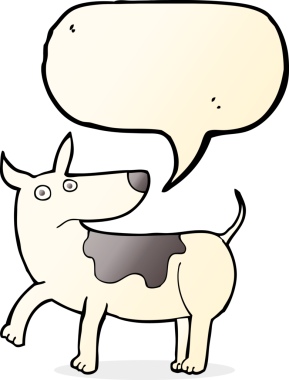 Bir insan tarafından çizilmiş konuşma balonlu komik çizgi film köpeği.