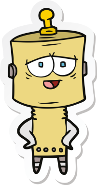 Bir insan tarafından çizilmiş robot karikatür çıkartması.