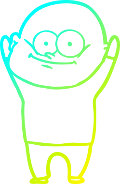 Bir insan tarafından çizilmiş, kel bir adamın soğuk çizgi çizimi.