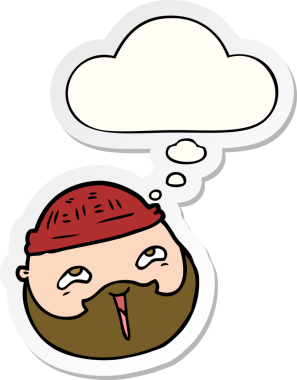 Düşünce baloncuklu sakallı karikatür erkek yüzü bir insan tarafından çizilmiş çıkartma gibi.