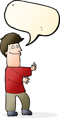 Bir insan tarafından çizilmiş konuşma balonuyla hareket eden karikatür adamı.