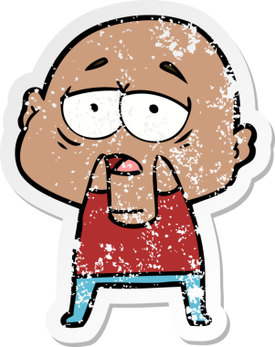 Bir insan tarafından çizilmiş yorgun ve kel bir adamın sıkıntılı çıkartması.