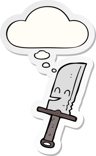 Düşünce baloncuklu çizgi film bıçağı insan tarafından çizilmiş bir çıkartma.