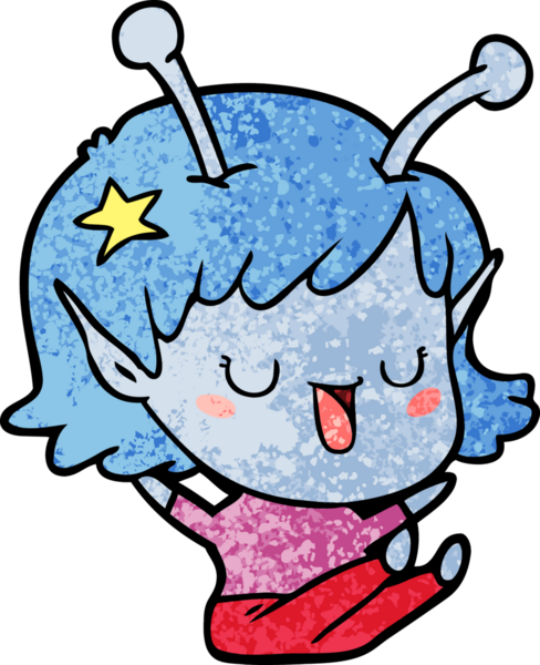 Mutlu uzaylı kız çizgi filmi bir insan tarafından çizilmiş.