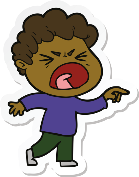 Bir insan tarafından çizilmiş öfkeli bir adamın karikatür çıkartması.