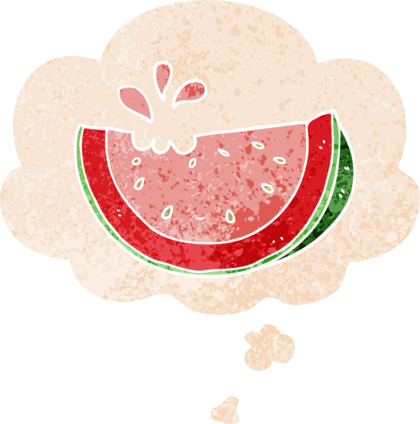 Düşünce baloncuklu karpuz grunge sıkıntılı retro desenli bir insan tarafından çizilmiş
