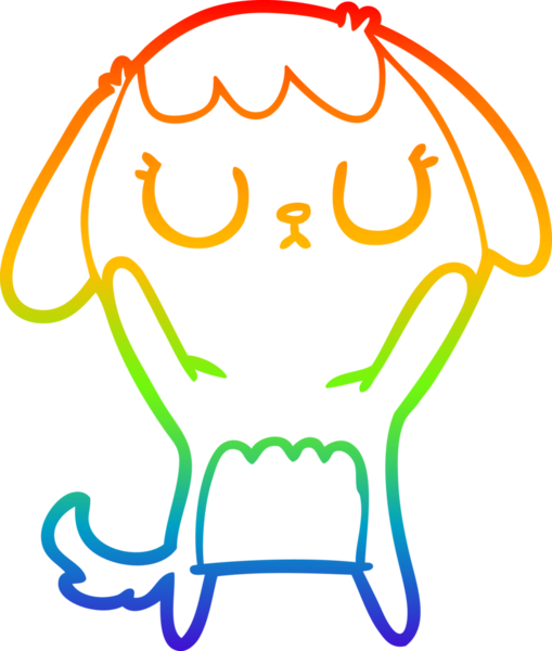 Gökkuşağı gradyan çizimi. Bir insan tarafından çizilmiş şirin bir köpek çizimi.