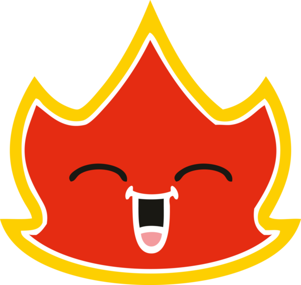 Bir insan tarafından çizilen ateşin düz renkli retro karikatürü