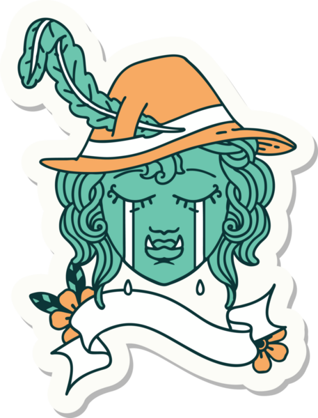 Bir insan tarafından çizilmiş, ağlayan yarı ork karakterli bir suratın çıkartması.