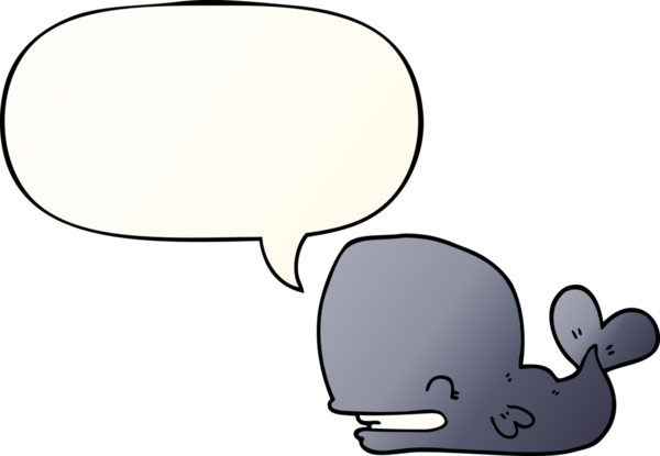 Bir insan tarafından çizilmiş, konuşma baloncuklu çizgi film balinası.