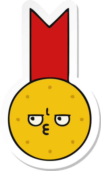 Bir insan tarafından çizilmiş şirin bir altın madalyanın çıkartması.