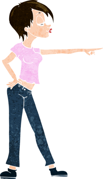 Bir insan tarafından çizilmiş çizgi film kadını.