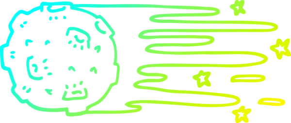 Bir insan tarafından çizilmiş, uçan bir asteroidin soğuk gradyan çizimi.