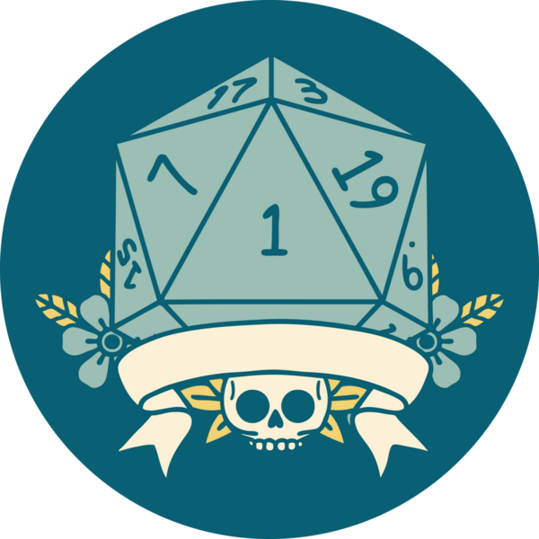 Retro Dövme Biçimi Doğal Bir d20 zar bir insan tarafından çizildi