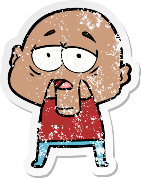 Bir insan tarafından çizilmiş yorgun ve kel bir adamın sıkıntılı çıkartması.