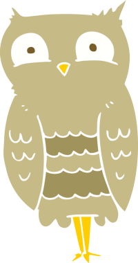 Bir insan tarafından çizilmiş baykuşun düz renk çizimi