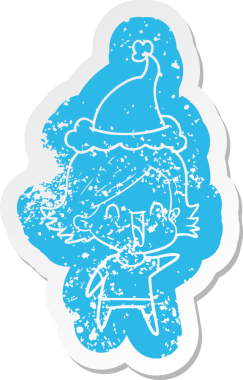 Bir insan tarafından çizilmiş Noel Baba şapkası giyen mutlu bir kadının garip bir karikatürü.