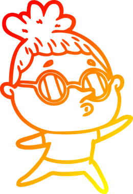 Bir insan tarafından çizilmiş gözlük takan çizgi film kadını çizimi.